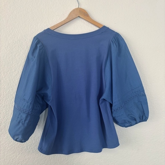 Women's LC Lauren Conrad Squareneck Lace Volume Sleeve Blouse Size Medium - Picture 2 of 9